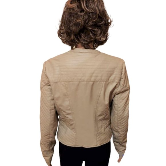 LAURA LANE BEIGE FAUX LEATHER ZIP JACKET WITH ZIP FRONT POCKETS SIZE L NWT - Picture 5 of 13